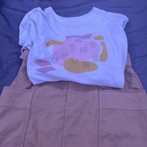 2 tees and Mustard cargo mini skirt